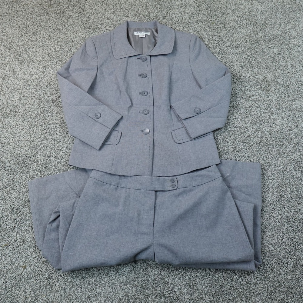Pendleton Pant Suit Womens 8P Gray Wool Suit Jacket Coat Trouser Pants Set USA